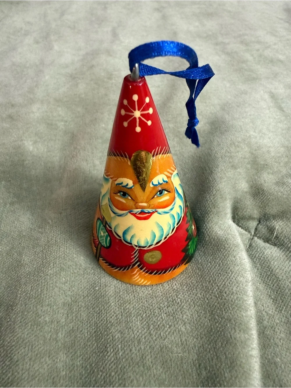 Vintage Hand-Painted Santa Cone Ornament in Red and Gold #8